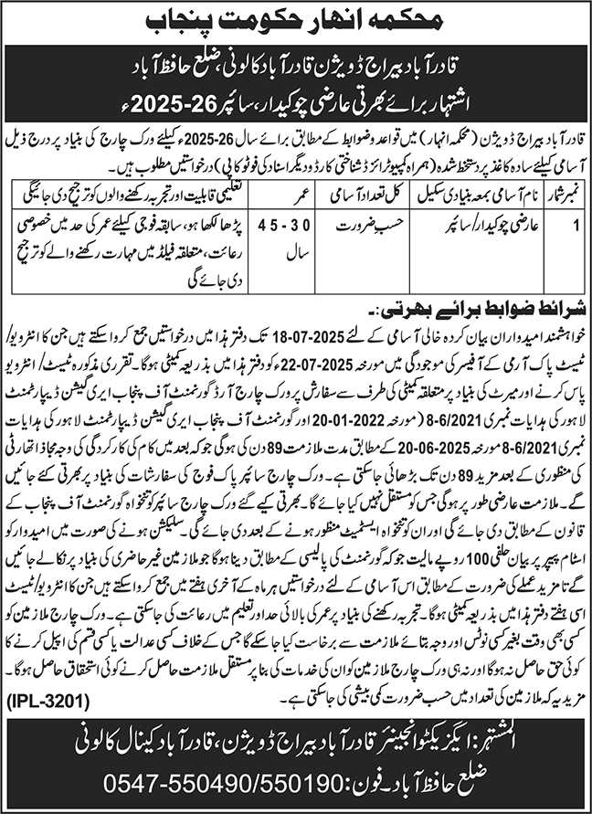 Jobs in Beraj Division Hafizabad